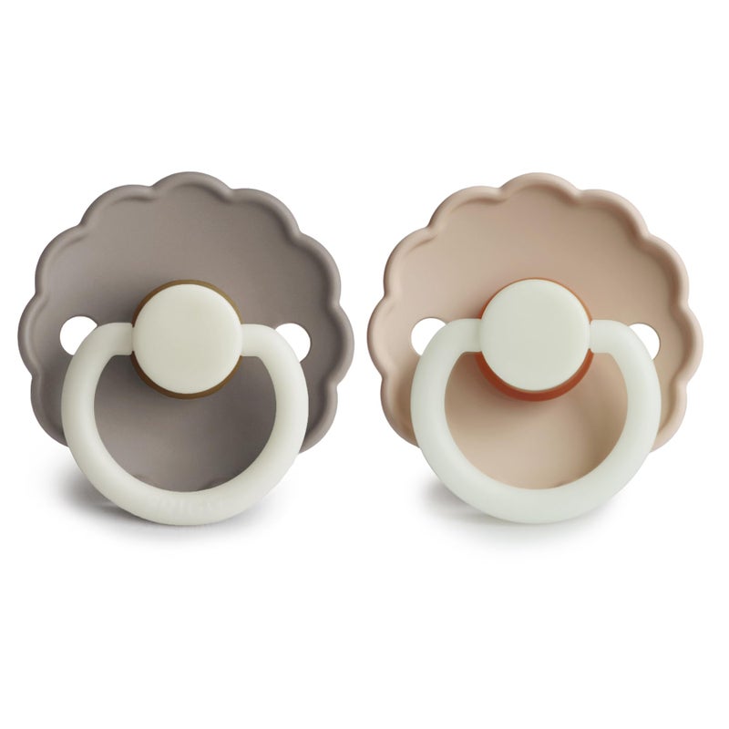 FRIGG Daisy Night Natural Rubber Baby Pacifier | Made in Denmark | BPA-Free (Portobello/Croissant, 0-6 Months) 2-Pack - Image 2