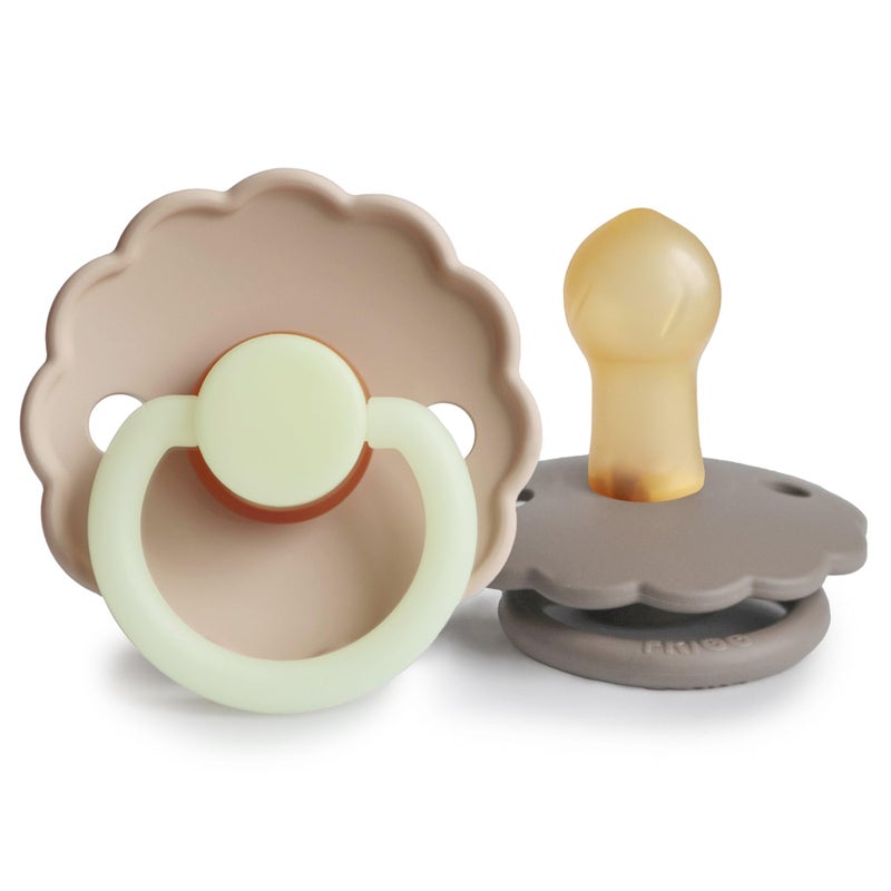 FRIGG Daisy Night Natural Rubber Baby Pacifier | Made in Denmark | BPA-Free (Portobello/Croissant, 0-6 Months) 2-Pack - Image 1