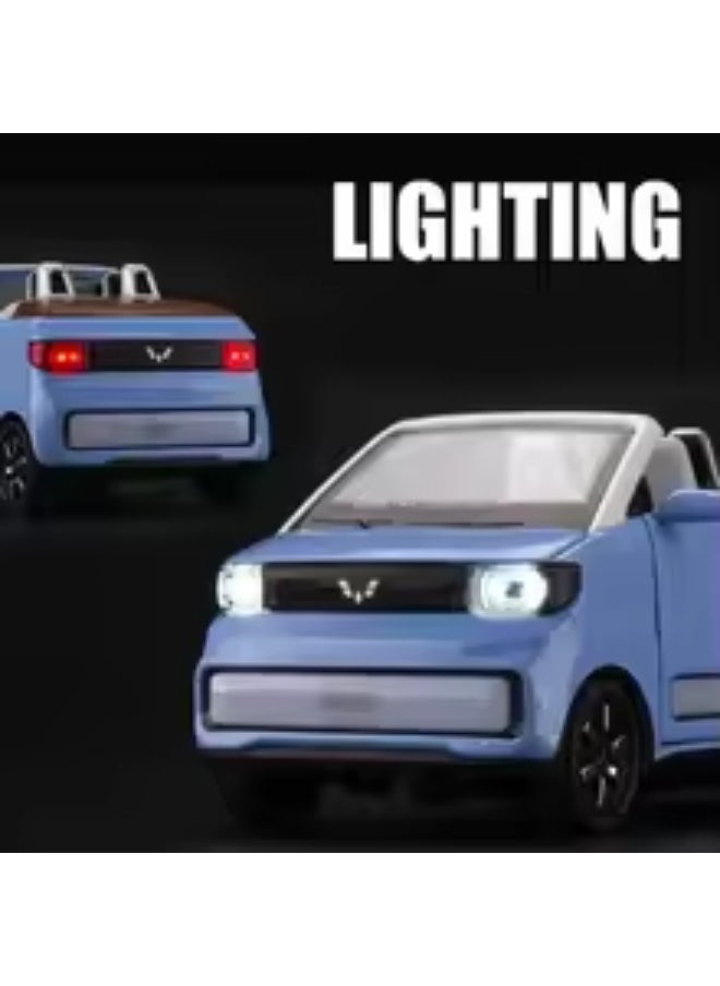 Mini Electric Diecast Car with Charging Station – 1:24 Metal EV Toy Vehicle with Sound, Light & Convertible Feature, Gift for Kids