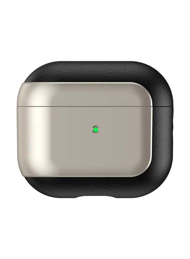 Slim Fit Leather  Airpods 4 Case with Secure Closure with chain (gold/black) - Image 2