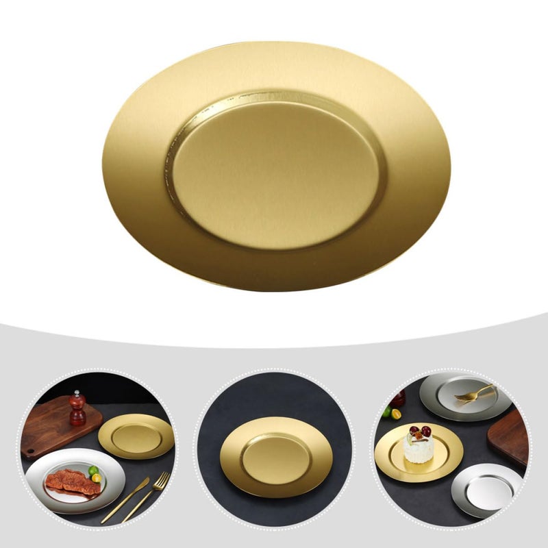 Stainless Steel 14cm Round Dinner Plate Metallic Steak Dessert Serving Tray - Image 4