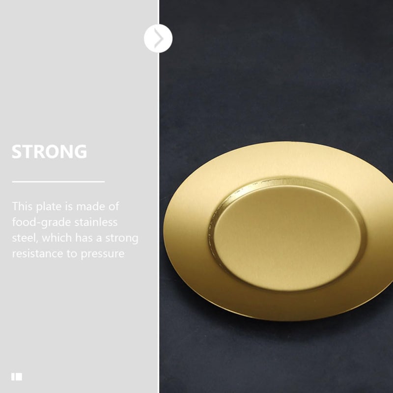 Stainless Steel 14cm Round Dinner Plate Metallic Steak Dessert Serving Tray - Image 5