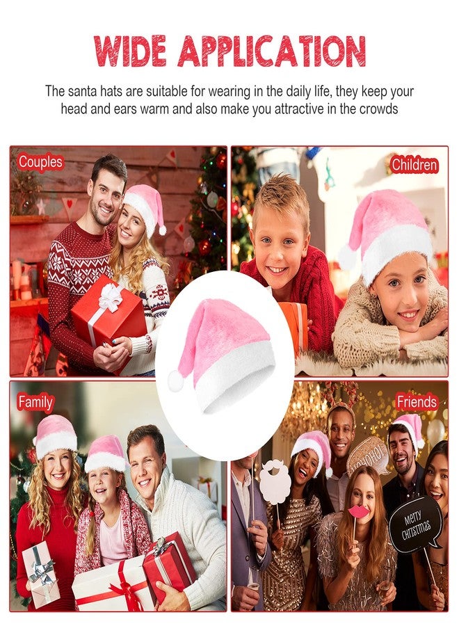 زانماي مجموعة قبعات سانتا كلوز القصيرة من زانماي، 4 قطع، مصنوعة من القطيفة، مريحة، إكسسوارات عيد الميلاد للنساء والرجال (لون وردي) - Image 5