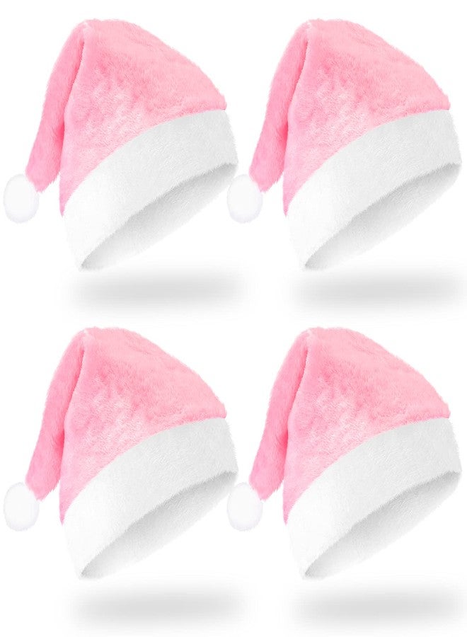 زانماي مجموعة قبعات سانتا كلوز القصيرة من زانماي، 4 قطع، مصنوعة من القطيفة، مريحة، إكسسوارات عيد الميلاد للنساء والرجال (لون وردي) - Image 1