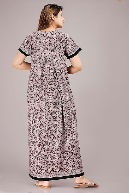 YUKATA Nighty for Women Cotton Printed Maxi Gown Ankle Length Nighty Night Dress Gown for Women Maxi - Free Size (Pack of 2) (Free Size, Light&Red) - Image 4