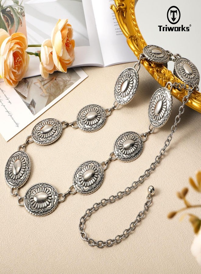 TRIWORKS Western Metal Concho Belt for Women Western Cowgirl Chain Belts for Dresses Jeans Country Concert Outfit Belt - Image 3
