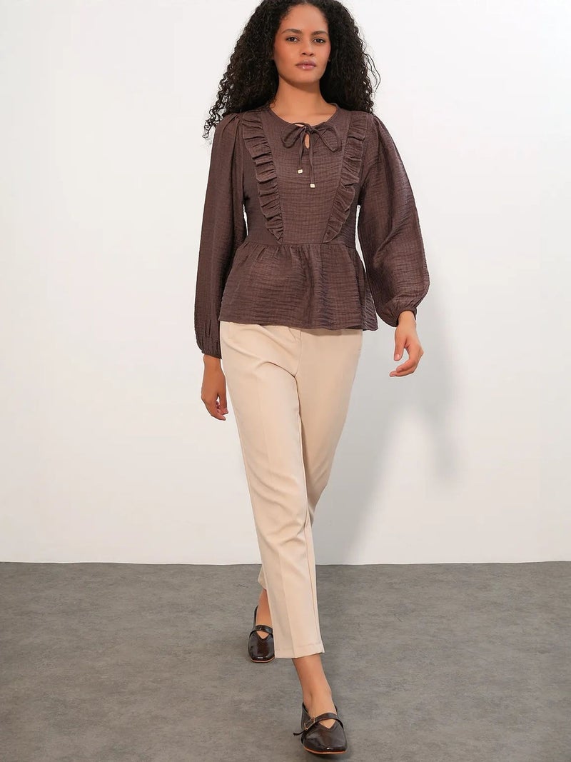BIG DART BDART Frilly Woven Blouse With Tie Closure - Image 2