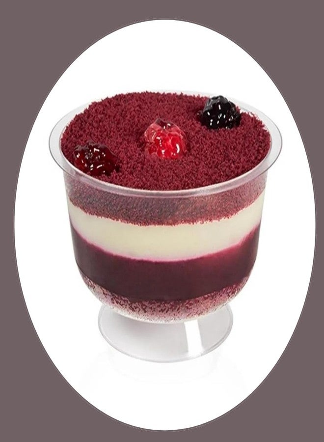 EYNEL Clear Durable Footed Dessert Cups with Spoons - 7oz Plastic Slanted Parfait and Appetizer Cups, Small Reusable Bowls for Parties, Pudding, Mousse, Ice Cream (25 Cups + 25 Spoons) - Image 2