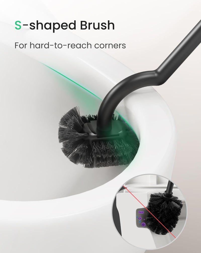 Cesun Toilet Brush and Holder Set - Curved Design Toilet Brush for Deep Cleaning Under Rim, 304 Stainless Steel Toilet Bowl Brush and Holder for Bathroom, Rv, Black(2 Replaceable Brush Head Included) - Image 3