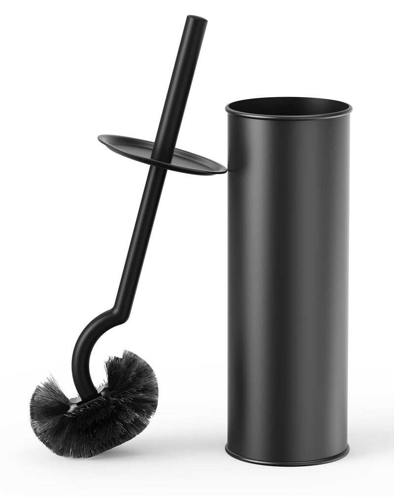 Cesun Toilet Brush and Holder Set - Curved Design Toilet Brush for Deep Cleaning Under Rim, 304 Stainless Steel Toilet Bowl Brush and Holder for Bathroom, Rv, Black(2 Replaceable Brush Head Included) - Image 1