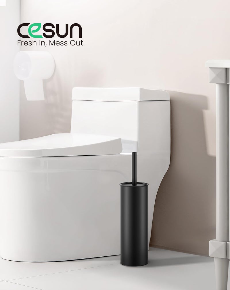 Cesun Toilet Brush and Holder Set - Curved Design Toilet Brush for Deep Cleaning Under Rim, 304 Stainless Steel Toilet Bowl Brush and Holder for Bathroom, Rv, Black(2 Replaceable Brush Head Included) - Image 2