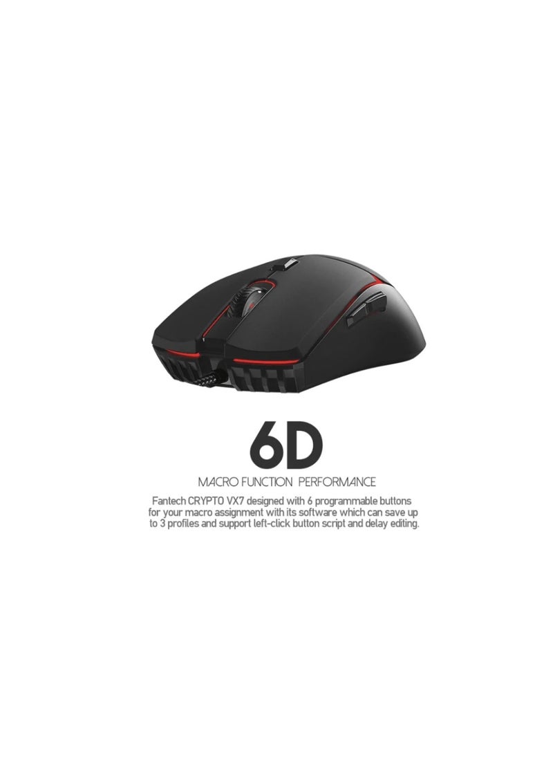 FANTECH - FANTECH CRYPTO VX7 Gaming Mouse | Optical Sensor 8,000 DPI | 6 Programmable Buttons | 10 Million Clicks Lifetime | SOFTWARE SUPPORT - Image 1
