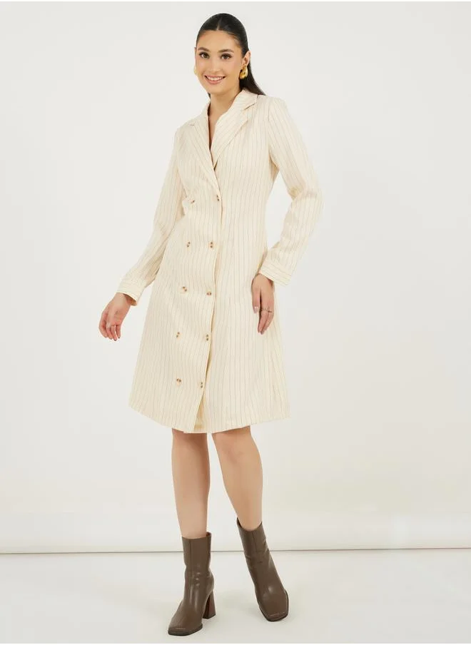 ستايلي Striped Double Breasted Blazer Knee Length Dress