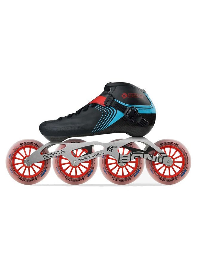 Bont زلاجات - زلاجات سبيد إنلاين للتسابق - أحذية زلاجات GT4 + إطار 6061 + عجلات Elemental + محامل ABEC5 (أسود/أزرق، 3.5 (100mm)) - Image 3