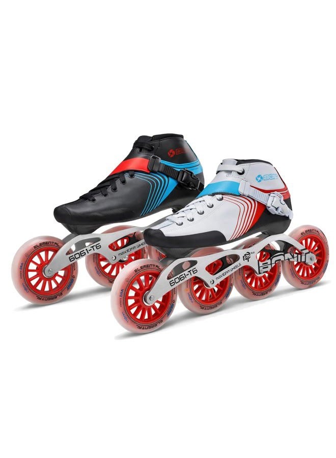 Bont زلاجات - زلاجات سبيد إنلاين للتسابق - أحذية زلاجات GT4 + إطار 6061 + عجلات Elemental + محامل ABEC5 (أسود/أزرق، 3.5 (100mm)) - Image 1
