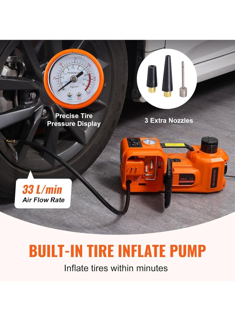 Electric Car Jack, 5 Ton Hydraulic Jack Lift with Electric Impact Wrench, Built-in Inflatable Pump, and LED Light for SUV MPV Sedan Truck Change Tires Garage Repair.
