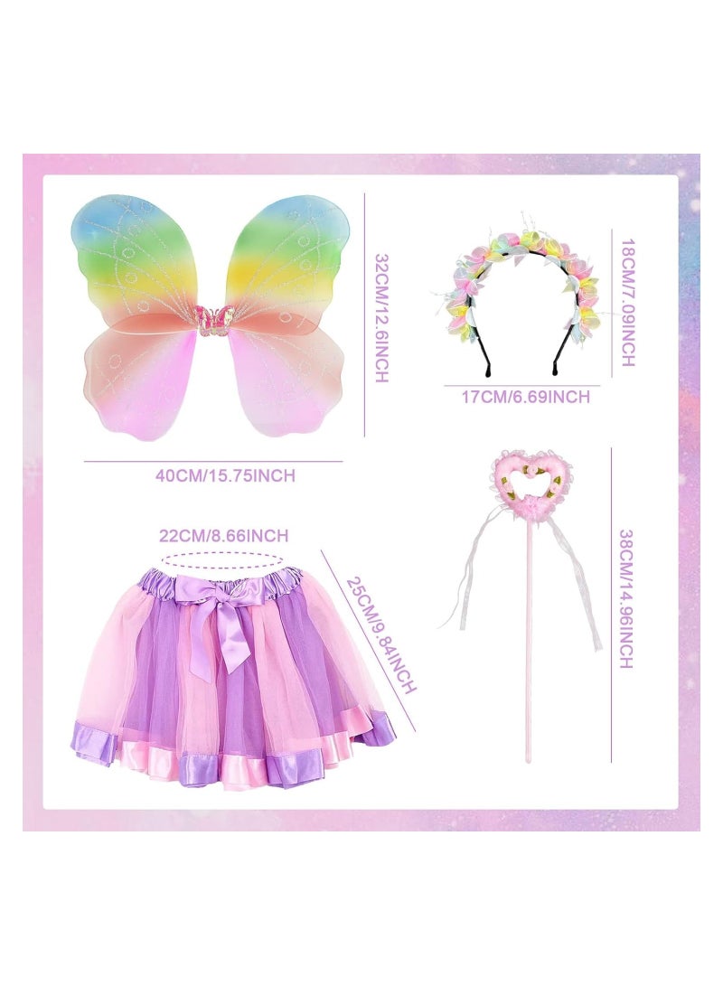 KASTWAVE Fairy Wings Costume Kids, 4 Pieces Costume Dress Princess Headband Butterfly Wing Magic Wand Tutu Skirt for Fancy Dressing up Clothes for Women Girls Carnival Party - Image 5
