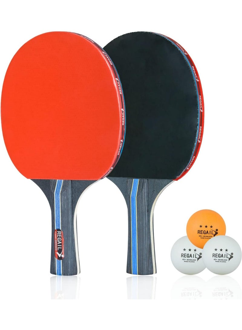 ريجيل مجموعة مضارب تنس طاولة عالية الأداء وفاخرة من قطعتين، تتضمن مضربين للاعبين، 3 كرات تنس طاولة احترافية، شنطة تخزين محمولة للعب في الأماكن المغلقة والمفتوحة - Image 1