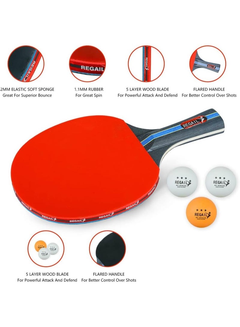 ريجيل مجموعة مضارب تنس طاولة عالية الأداء وفاخرة من قطعتين، تتضمن مضربين للاعبين، 3 كرات تنس طاولة احترافية، شنطة تخزين محمولة للعب في الأماكن المغلقة والمفتوحة - Image 3