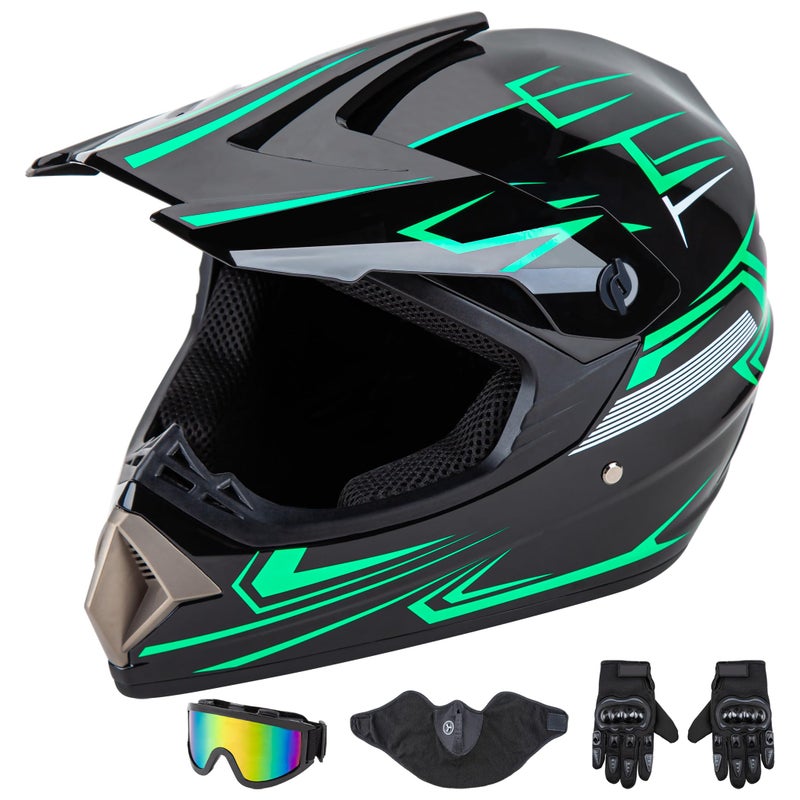 CARTMAN Adult Dirt Bike Helmet, DOT Approved Full Face Motorcycle Helmet, Matte Black and Green for Motocross, ATV, Offroad, Dirtbike Adult-Small - Image 1