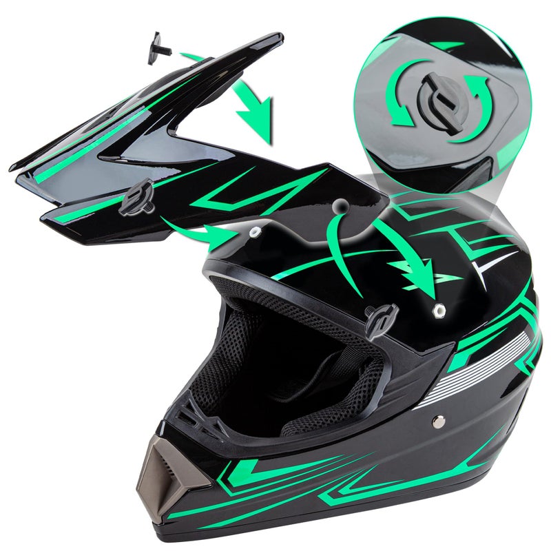 CARTMAN Adult Dirt Bike Helmet, DOT Approved Full Face Motorcycle Helmet, Matte Black and Green for Motocross, ATV, Offroad, Dirtbike Adult-Small - Image 5