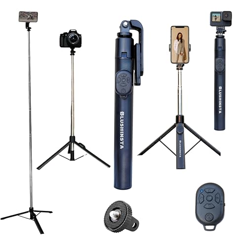 Blushinsta Super Long Selfie Stick Tripod,Extra-Long Selfie Stick with Large Reinforced Tripod Stand Upto 67 inch/170 cm Wireless Bluetooth Selfie Stick for YouTube Video (LED Light Not Included) - Image 1