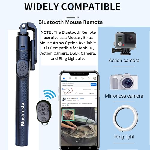 Blushinsta Super Long Selfie Stick Tripod,Extra-Long Selfie Stick with Large Reinforced Tripod Stand Upto 67 inch/170 cm Wireless Bluetooth Selfie Stick for YouTube Video (LED Light Not Included) - Image 3