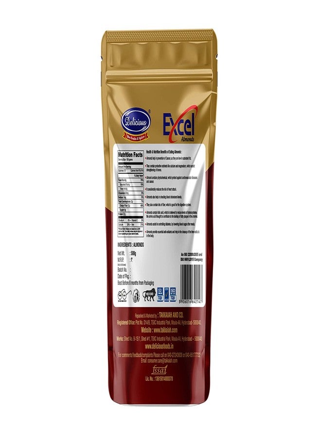 Delicious Excel Almond | Badam High in Fiber & Protein | Healthy Snacks | Nuts and Dry Fruits | Almonds 500gm - Image 2