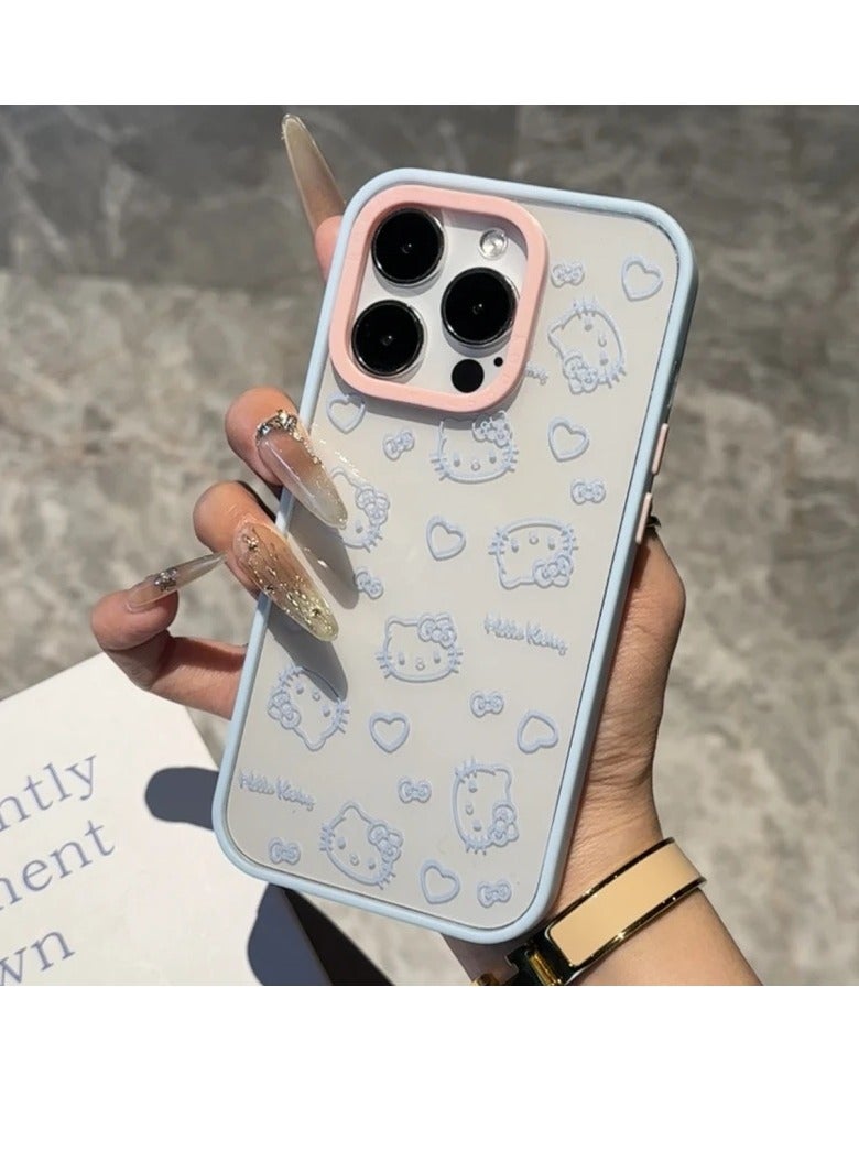 NIBEMINENT Line Love Heart Kitty Protective TPU Case Cover For iPhone 15 Pro, Blue