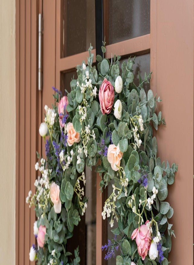 Avoeco Artificial Wreath for Front Door Decor- Year-Round Greenery, 21" Eucalyptus Spring & Summer Decorative Wreath with Flowers, Perfect for Farmhouse, Weddings & Seasonal Décor (B Rose) - Image 4