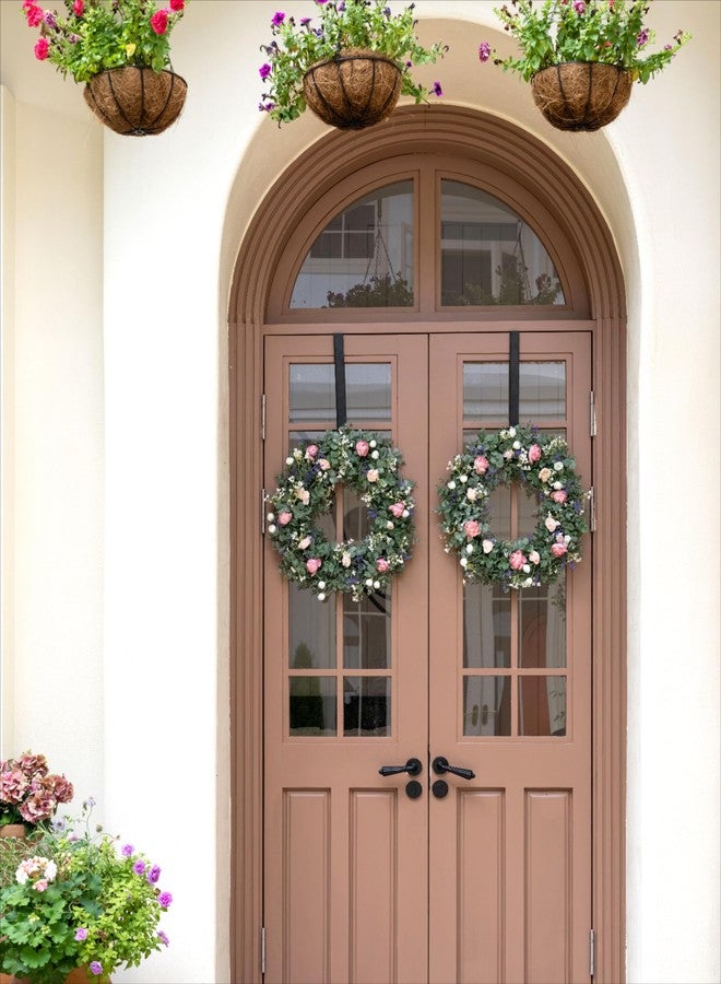 Avoeco Artificial Wreath for Front Door Decor- Year-Round Greenery, 21" Eucalyptus Spring & Summer Decorative Wreath with Flowers, Perfect for Farmhouse, Weddings & Seasonal Décor (B Rose) - Image 2