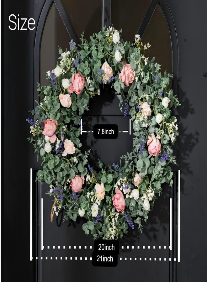 Avoeco Artificial Wreath for Front Door Decor- Year-Round Greenery, 21" Eucalyptus Spring & Summer Decorative Wreath with Flowers, Perfect for Farmhouse, Weddings & Seasonal Décor (B Rose) - Image 5