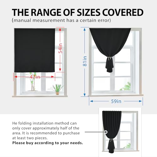 Jilron Autohesion Curtains for Windows,Bedroom Blackout Curtains for - Thermal Lnsulated No Drill Curtains Room Darkening Black Small Drapes, (1 Panels,47Wx54L inch-Black) - Image 3