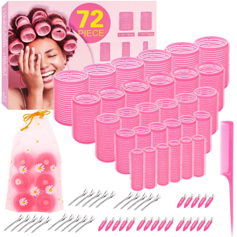 YHOVID 5 Size Hair Rollers, 72Pcs Roller Set, Hair Curlers for Blowout Look Long, Short Hair, Jumbo Large Big Small 30 Hair Rollers, 40 Roller Clips, Tail Comb, Storage Bag - Image 1