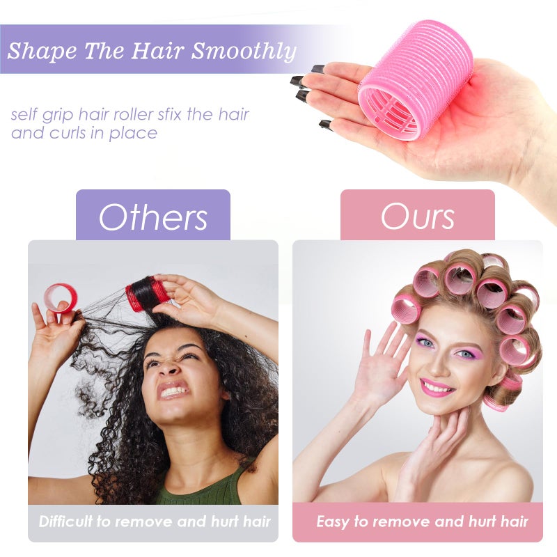 YHOVID 5 Size Hair Rollers, 72Pcs Roller Set, Hair Curlers for Blowout Look Long, Short Hair, Jumbo Large Big Small 30 Hair Rollers, 40 Roller Clips, Tail Comb, Storage Bag - Image 5