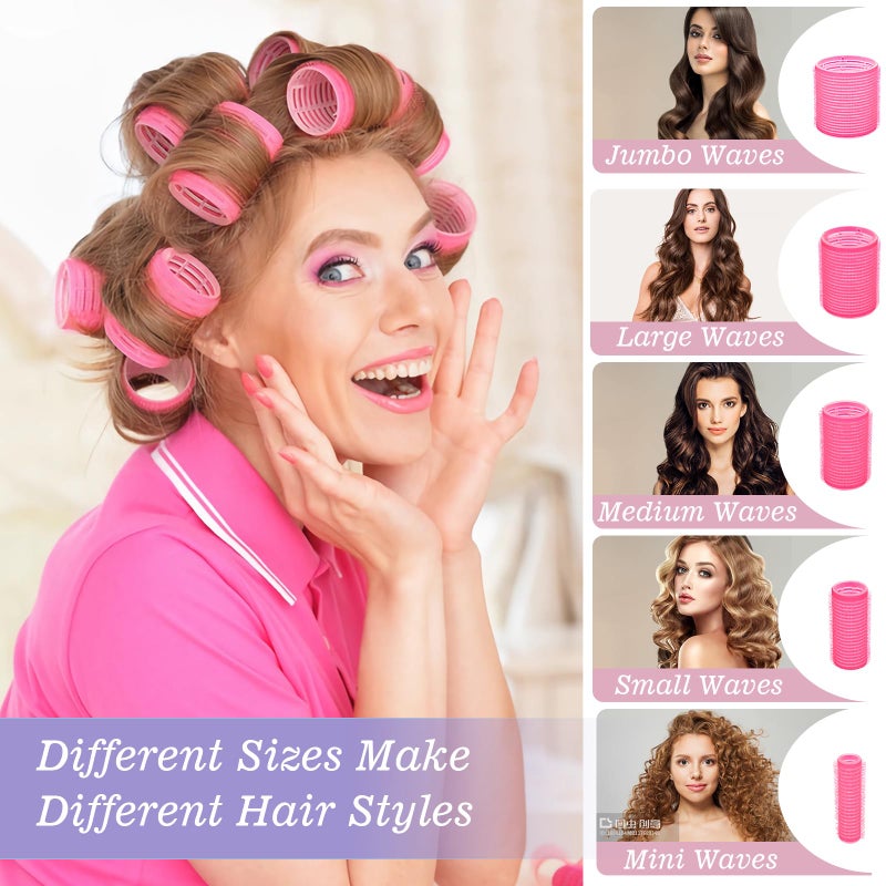 YHOVID 5 Size Hair Rollers, 72Pcs Roller Set, Hair Curlers for Blowout Look Long, Short Hair, Jumbo Large Big Small 30 Hair Rollers, 40 Roller Clips, Tail Comb, Storage Bag - Image 4