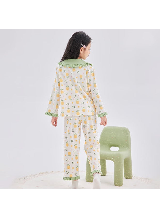 Deesha [60s High Count High Density] Girls' Class A Cotton Cardigan Pajama Set, Spring And Autumn Sweet Long-sleeve Loungewear - Image 2