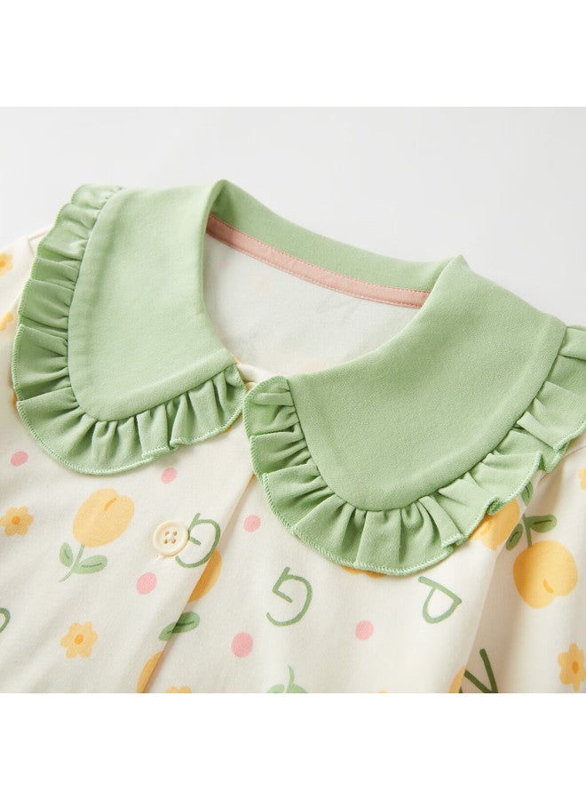 Deesha [60s High Count High Density] Girls' Class A Cotton Cardigan Pajama Set, Spring And Autumn Sweet Long-sleeve Loungewear - Image 4