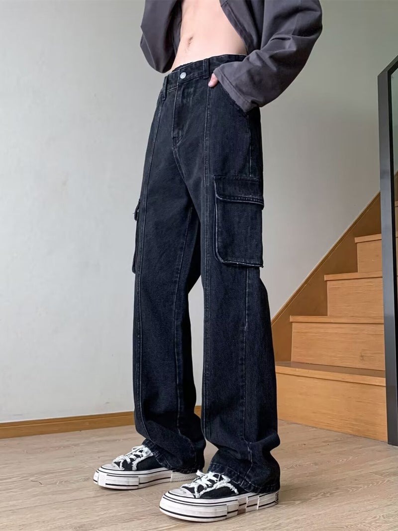 New Jeans For Boys Black American Retro Wide-Leg Pants Straight Loose Casual Long Pants For Men Summer - Image 4