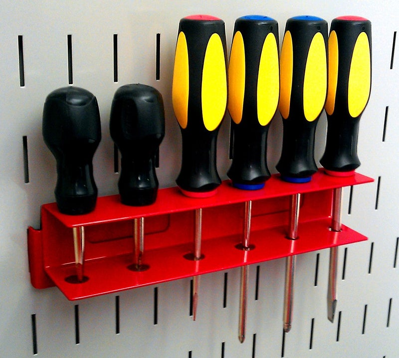 Wall Control Screwdriver Holder Bracket Slotted Metal Pegboard Accessory Slotted Tool Board - Red - Image 3