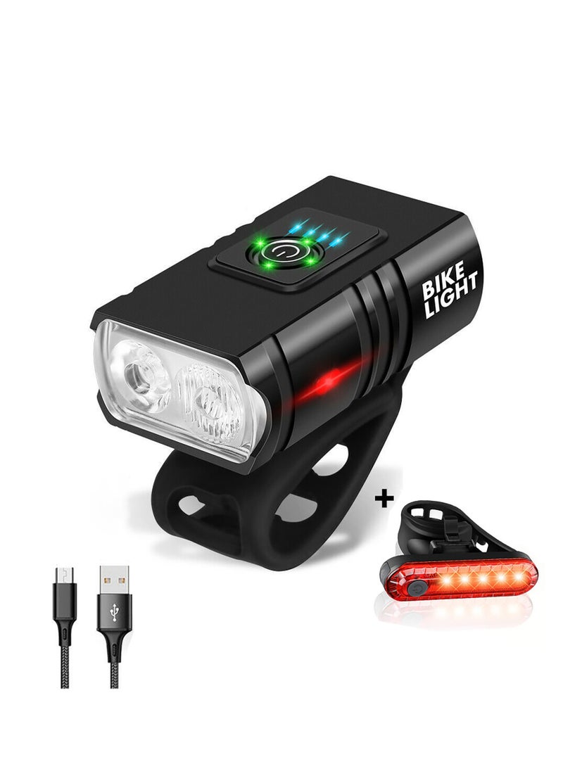 Rightsure Bike Lights Set, USB Rechargeable, Outdoor Waterproof Riding Lighting Headlights and Bike Taillight, 6 Light Modes, Bike Light Night Riding, Suitable for All Mountain, Road Bikes (Black)  - Image 1