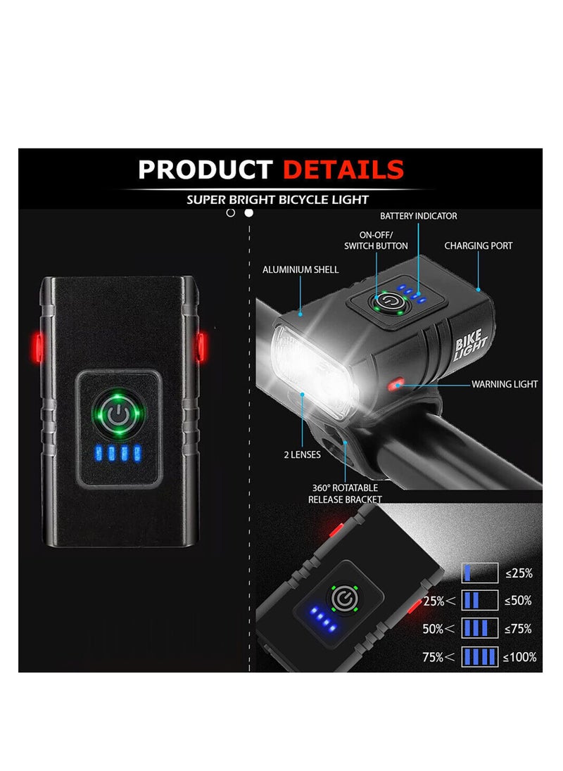 Rightsure Bike Lights Set, USB Rechargeable, Outdoor Waterproof Riding Lighting Headlights and Bike Taillight, 6 Light Modes, Bike Light Night Riding, Suitable for All Mountain, Road Bikes (Black)  - Image 3