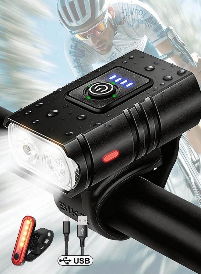 أرابايت مجموعة أضواء الدراجة، قابلة للشحن عبر USB ومقاومة للماء - أضواء دراجة أمامية وخلفية بـ 6 أوضاع، لسلامة القيادة الليلية، مناسبة للدراجات الجبلية/الطرق (أسود) - Image 1