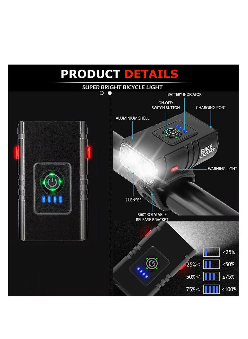 أرابايت مجموعة أضواء الدراجة، قابلة للشحن عبر USB ومقاومة للماء - أضواء دراجة أمامية وخلفية بـ 6 أوضاع، لسلامة القيادة الليلية، مناسبة للدراجات الجبلية/الطرق (أسود) - Image 3