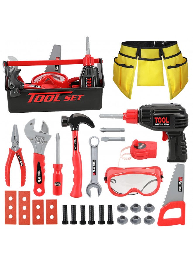 LOYO Kids Tool Set - Pretend Play Construction Toy with Tool Box Kids Tool Belt Electronic Toy Drill Construction Accessories Gift for Toddlers Boys Ages 3 , 4, 5, 6, 7 Years Old (red) - Image 1