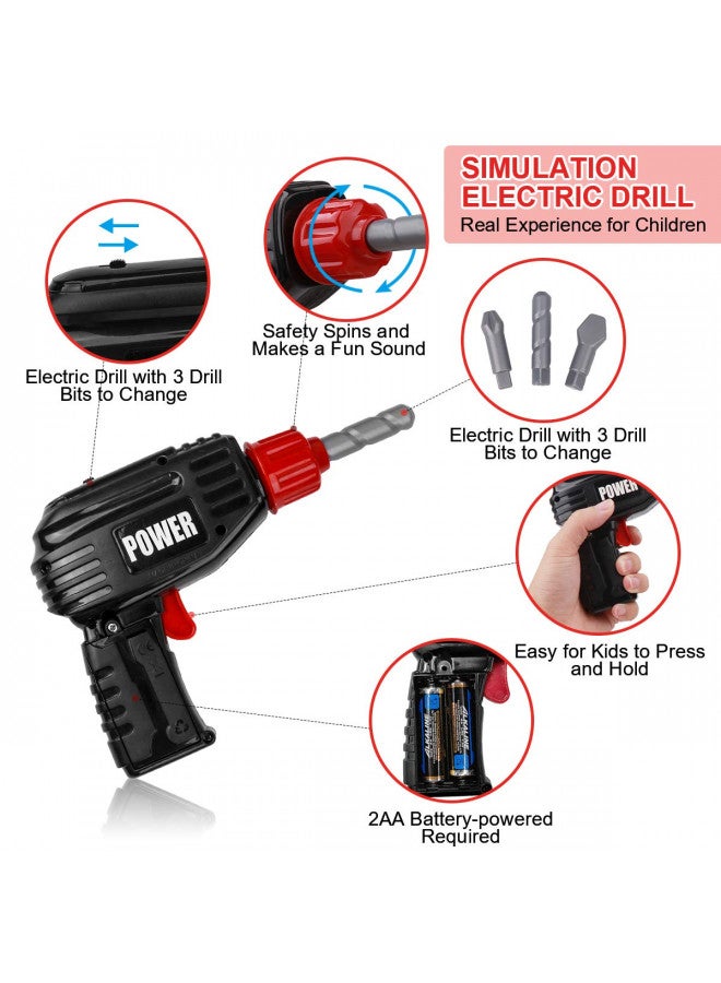 LOYO Kids Tool Set - Pretend Play Construction Toy with Tool Box Kids Tool Belt Electronic Toy Drill Construction Accessories Gift for Toddlers Boys Ages 3 , 4, 5, 6, 7 Years Old (red) - Image 4