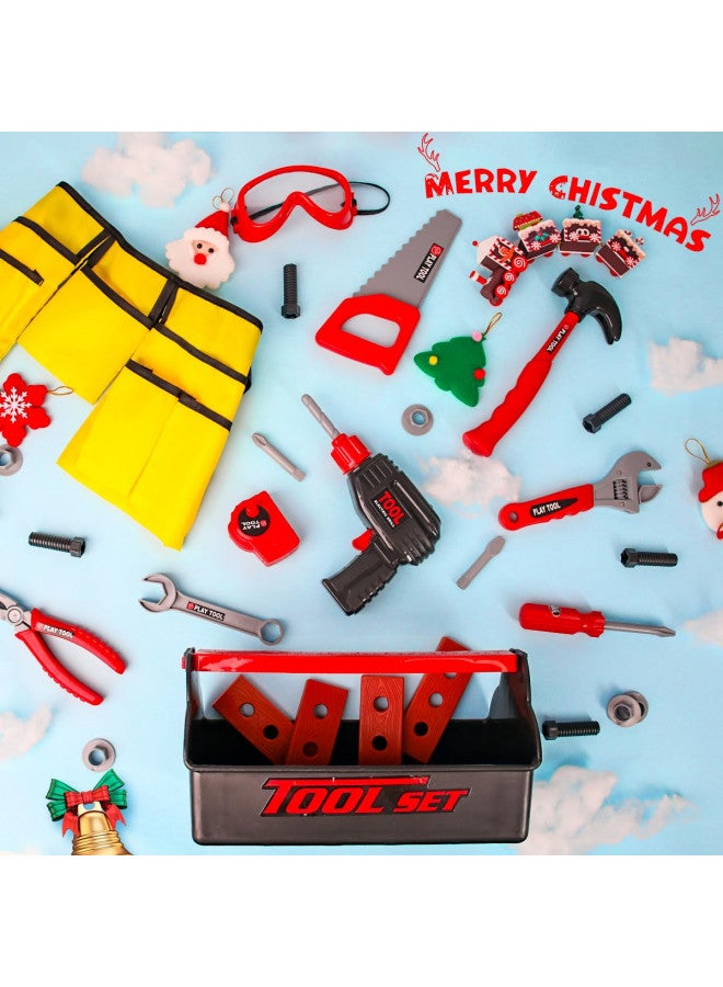 LOYO Kids Tool Set - Pretend Play Construction Toy with Tool Box Kids Tool Belt Electronic Toy Drill Construction Accessories Gift for Toddlers Boys Ages 3 , 4, 5, 6, 7 Years Old (red) - Image 2