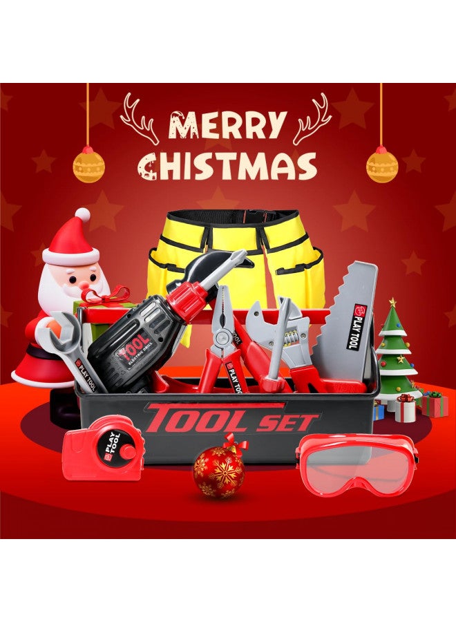 LOYO Kids Tool Set - Pretend Play Construction Toy with Tool Box Kids Tool Belt Electronic Toy Drill Construction Accessories Gift for Toddlers Boys Ages 3 , 4, 5, 6, 7 Years Old (red) - Image 5