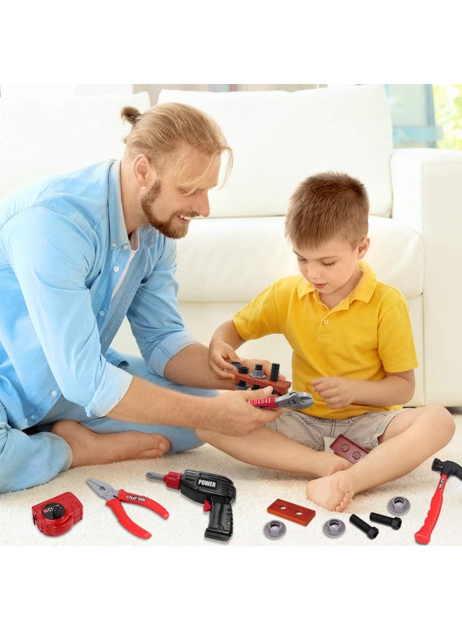 LOYO Kids Tool Set - Pretend Play Construction Toy with Tool Box Kids Tool Belt Electronic Toy Drill Construction Accessories Gift for Toddlers Boys Ages 3 , 4, 5, 6, 7 Years Old (red) - Image 3