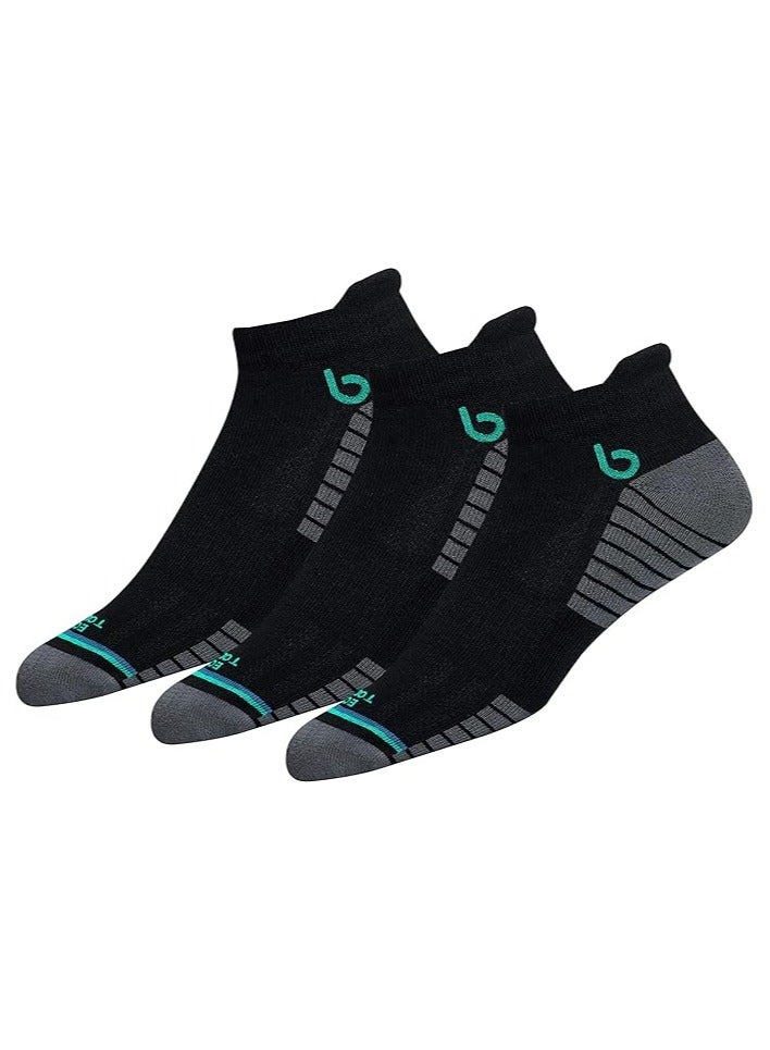 BAMBOS BAMBOS Unisex Eco Touch Athletic Ankle Bamboo Socks for Men & Women Running, Badminton & Gym, Pack of 3 (Size UK 7-11, Black) - Image 1